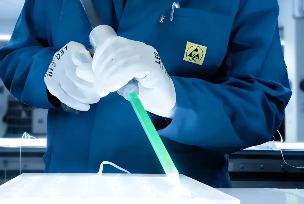 Produktionsschritt 4 - Verkleben & erster 12-Stunden-Leuchttest